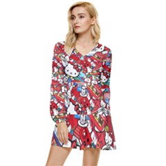 Hello-kitty Tiered Long Sleeve Mini Dress