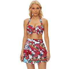 Hello-kitty Vintage Style Bikini Top And Skirt Set 