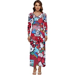 Hello-kitty Long Sleeve Velour Longline Maxi Dress