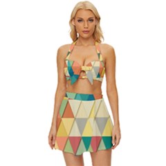 Geometric Vintage Style Bikini Top And Skirt Set 