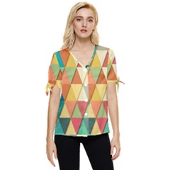 Geometric Bow Sleeve Button Up Top