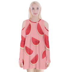 Water Melon Red Velvet Long Sleeve Shoulder Cutout Dress by nate14shop