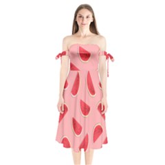 Water Melon Red Shoulder Tie Bardot Midi Dress by nate14shop