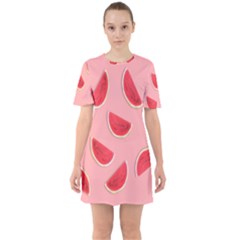 Water Melon Red Sixties Short Sleeve Mini Dress