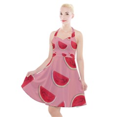 Water Melon Red Halter Party Swing Dress  by nate14shop