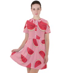 Water Melon Red Short Sleeve Shoulder Cut Out Dress  by nate14shop