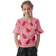 Water Melon Red Kids  V-neck Horn Sleeve Blouse by nate14shop