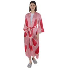 Water Melon Red Maxi Satin Kimono