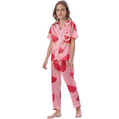 Water Melon Red Kids  Satin Short Sleeve Pajamas Set by nate14shop