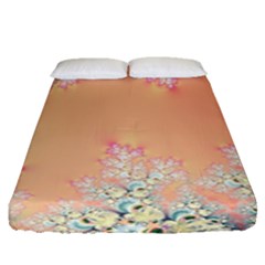 Peach Spring Frost On Flowers Fractal Fitted Sheet (queen Size) by Artist4God