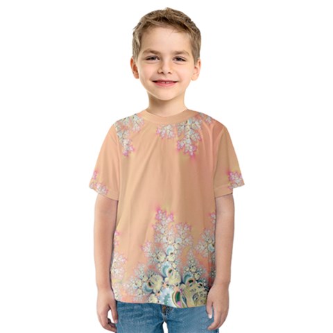 Peach Spring Frost On Flowers Fractal Kids  Sport Mesh Tee by Artist4God