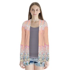 Peach Spring Frost On Flowers Fractal Drape Collar Cardigan by Artist4God