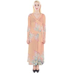 Peach Spring Frost On Flowers Fractal Quarter Sleeve Wrap Maxi Dress by Artist4God