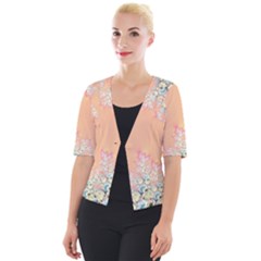 Peach Spring Frost On Flowers Fractal Cropped Button Cardigan by Artist4God