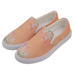 Peach Spring Frost On Flowers Fractal Men s Canvas Slip Ons by Artist4God