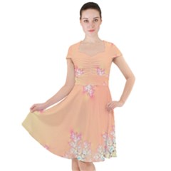 Peach Spring Frost On Flowers Fractal Cap Sleeve Midi Dress by Artist4God