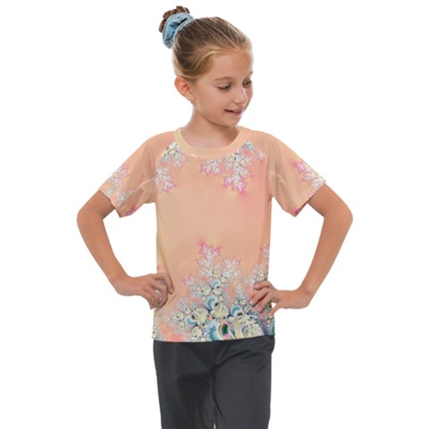 Peach Spring Frost On Flowers Fractal Kids  Mesh Piece Tee by Artist4God