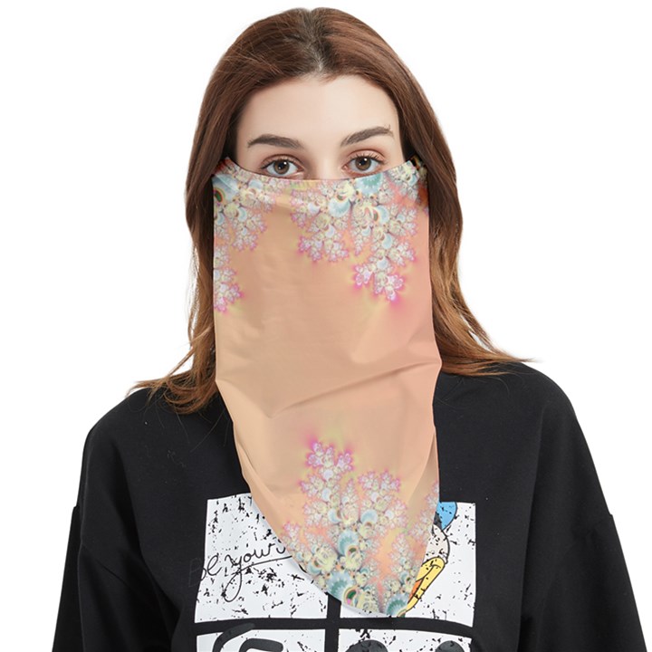 Peach Spring Frost On Flowers Fractal Face Covering Bandana (Triangle)