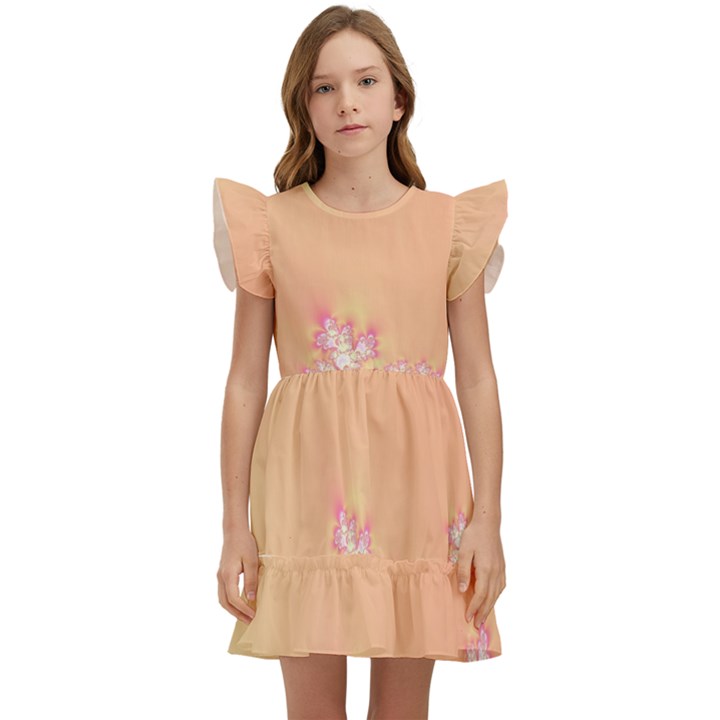 Peach Spring Frost On Flowers Fractal Kids  Winged Sleeve Dress