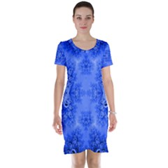 Blue Sky Over The Bluebells Frost Fractal Short Sleeve Nightdress by Artist4God