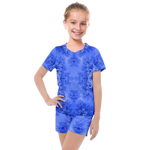 Blue Sky Over The Bluebells Frost Fractal Kids  Mesh Tee And Shorts Set by Artist4God