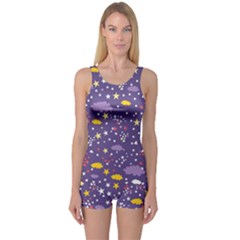 Pattern-cute-clouds-stars One Piece Boyleg Swimsuit