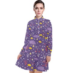 Pattern-cute-clouds-stars Long Sleeve Chiffon Shirt Dress