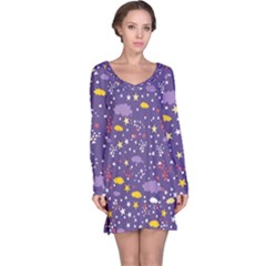 Pattern-cute-clouds-stars Long Sleeve Nightdress by Jancukart