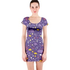 Pattern-cute-clouds-stars Short Sleeve Bodycon Dress by Jancukart