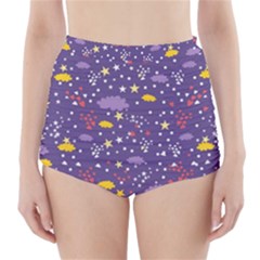 Pattern-cute-clouds-stars High-waisted Bikini Bottoms