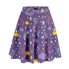 Pattern-cute-clouds-stars High Waist Skirt