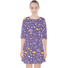 Pattern-cute-clouds-stars Quarter Sleeve Pocket Dress