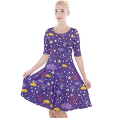 Pattern-cute-clouds-stars Quarter Sleeve A-line Dress by Jancukart