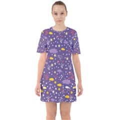 Pattern-cute-clouds-stars Sixties Short Sleeve Mini Dress by Jancukart