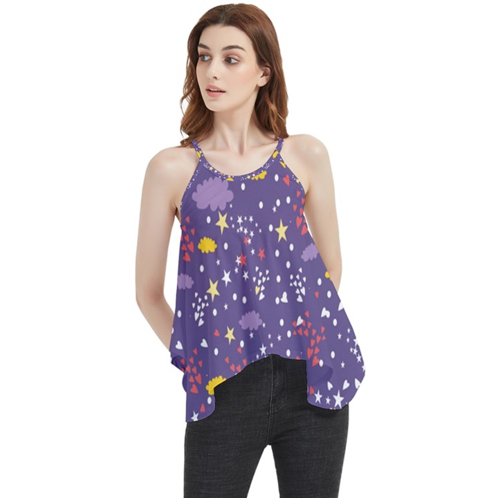 Pattern-cute-clouds-stars Flowy Camisole Tank Top