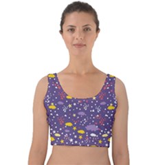 Pattern-cute-clouds-stars Velvet Crop Top