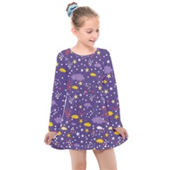 Pattern-cute-clouds-stars Kids  Long Sleeve Dress by Jancukart