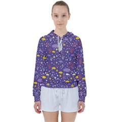 Pattern-cute-clouds-stars Women s Tie Up Sweat