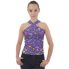 Pattern-cute-clouds-stars Cross Neck Velour Top