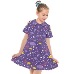 Pattern-cute-clouds-stars Kids  Short Sleeve Shirt Dress