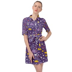 Pattern-cute-clouds-stars Belted Shirt Dress by Jancukart