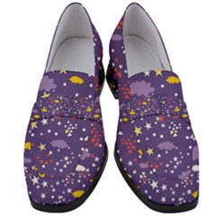 Pattern-cute-clouds-stars Women s Chunky Heel Loafers