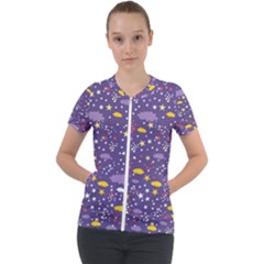 Pattern-cute-clouds-stars Short Sleeve Zip Up Jacket