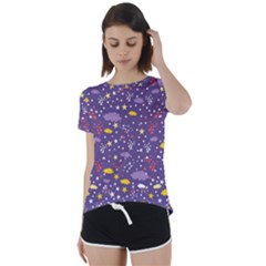 Pattern-cute-clouds-stars Short Sleeve Foldover Tee