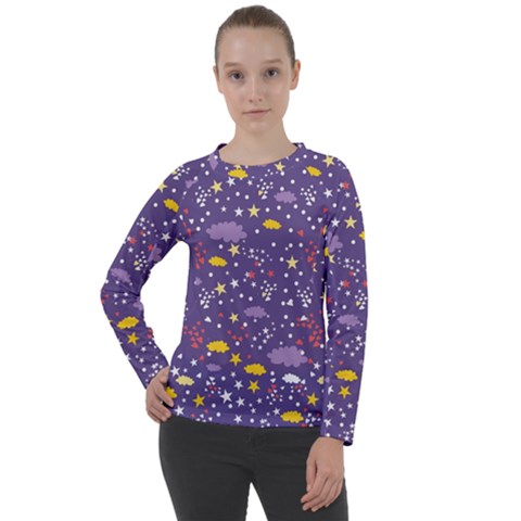 Pattern-cute-clouds-stars Women s Long Sleeve Raglan Tee by Jancukart