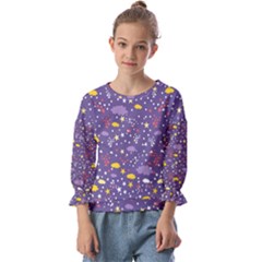 Pattern-cute-clouds-stars Kids  Cuff Sleeve Top