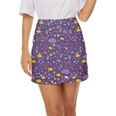 Pattern-cute-clouds-stars Mini Front Wrap Skirt by Jancukart