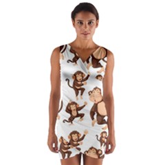 Monkey-seamless-pattern Wrap Front Bodycon Dress