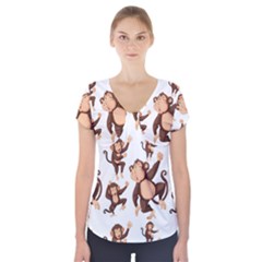 Monkey-seamless-pattern Short Sleeve Front Detail Top by Jancukart