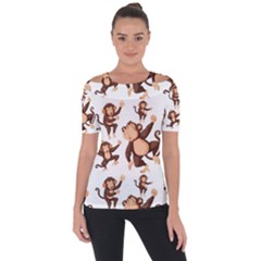 Monkey-seamless-pattern Shoulder Cut Out Short Sleeve Top